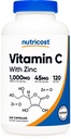 Vitamina C Nutricost con capsule di zinco, 120 Serve - 1000mg, zinco 45mg, non OGM, integratore di vitamina C senza glutine