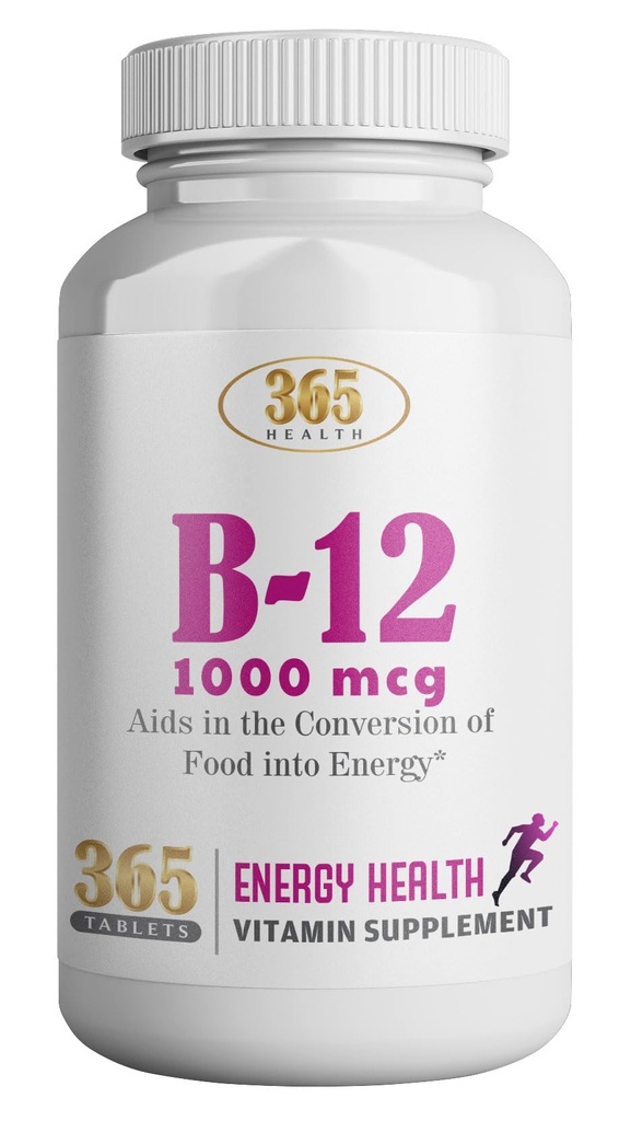 365 Salute di HEALTHLIFE Vitamina B12 1000mcg compresse, Sostenere la conversione di energia, Supplemento dietetico per il supporto del metabolismo energetico, 365 giorni di alimentazione