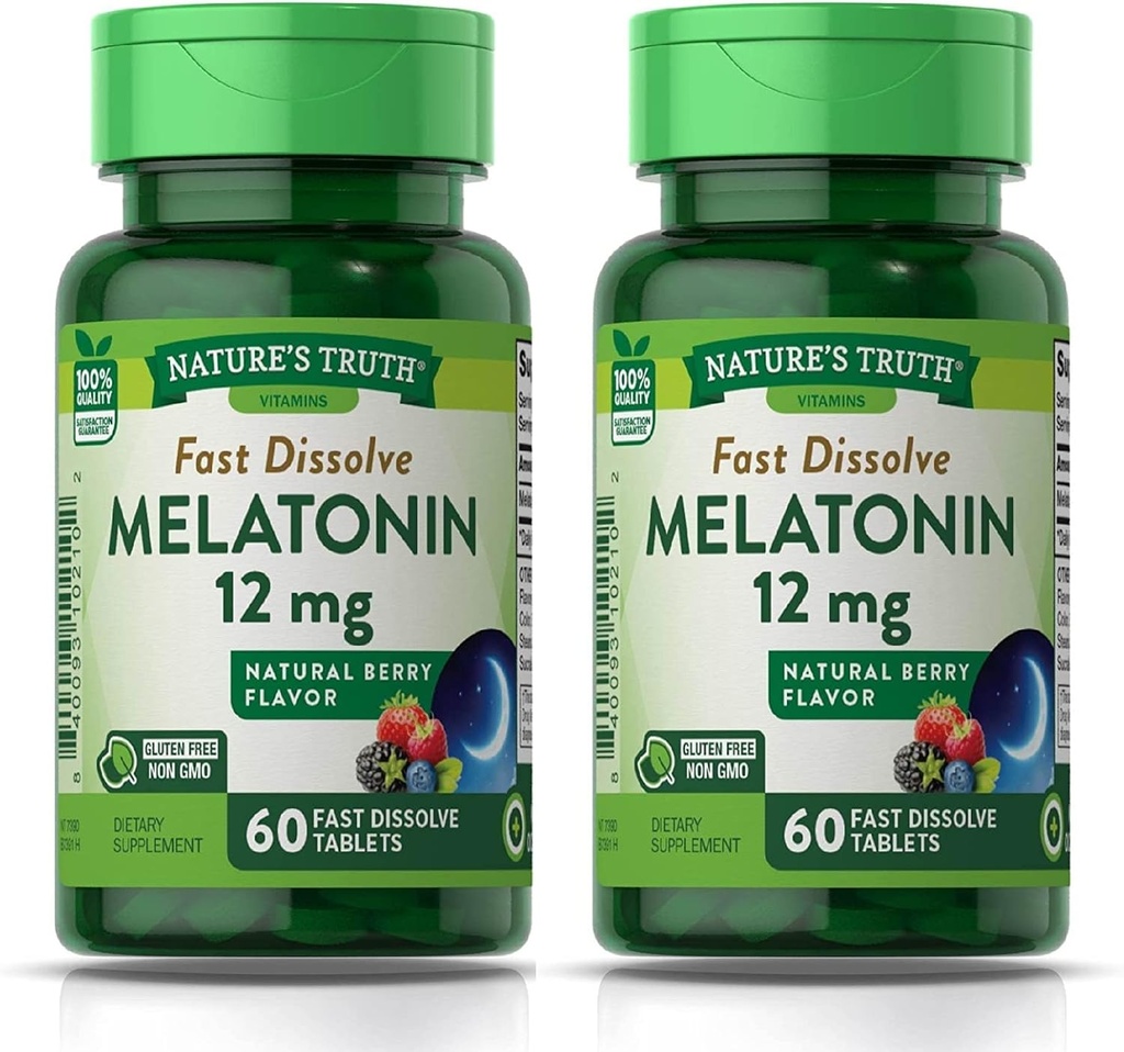 Verità Melatonina 12 mg, Natural Berry Flavor, 60 Conte, Multi (Pack of 2)