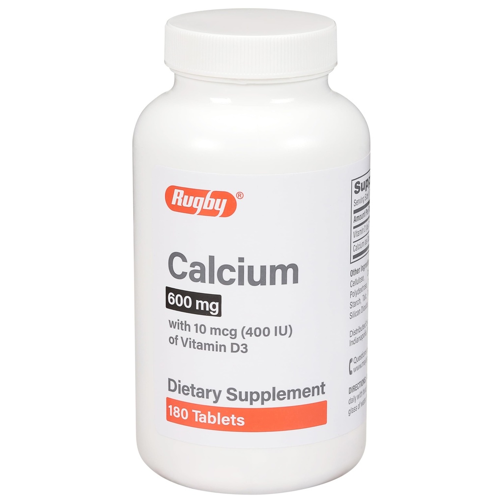 Compresse di calcio Rugby 600mg - Realizzate con 10mcg (400IU) di vitamina D3 - Integratore alimentare - 180 Conte (1 Confezione)