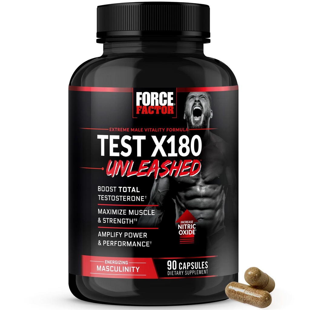 FORCE FACTOR Test X180 Booster di testosterone non rilasciato per gli uomini di costruire il muscolo, aumentare la forza e migliorare le prestazioni, supplemento di testosterone per la salute degli uomini, 90 capsule