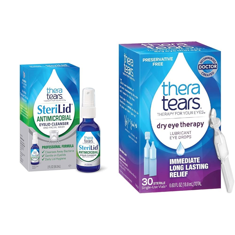 TheraTears SteriLid Eyelid Cleanser e Dry Eye Therapy Lubricant Eye Drops Bundle, 2 fl oz e 30 Vials