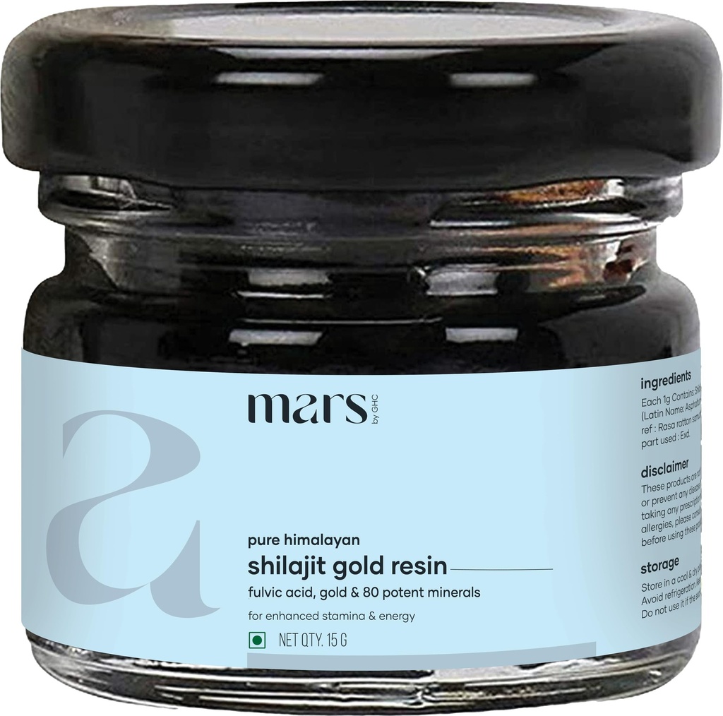 Mars Himalayan Shilajit Gold Resina – Estratto organicamente dall'Himalaya ad alta quota | Supporta energia naturale, vitalità e benessere | 15g - Confezione da 1