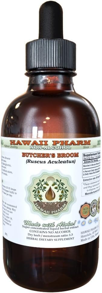 Estratto di liquido senza alcool di sala del macellaio, Broom di macellaio organico (Ruscus aculeatus) derivato radice glicerite hawai Pharm Natural Herbal Supplement 4 oz