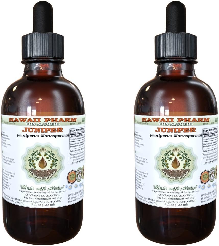 Estratto di liquido senza alcool di Juniper, Ginepro organico (Juniperus Monosperma) Dried Berry Glycerite Hawaii Pharm Natural Herbal Supplement 2x2 oz