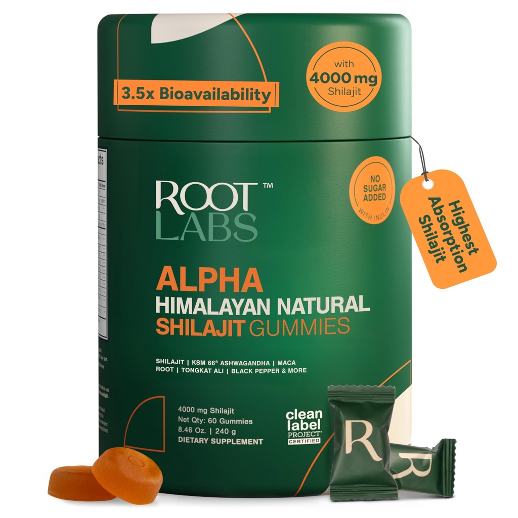 10-in-1 Alpha Shilajit Gummies | 4000 mg Pure Himalayan Shilajit, Tongkat Ali, Maca Root, 75% Acido Fulvico | ShilAbsorb Bioavailability Tech | Zucchero-Free Vegan, 85+ Minerali Trace | 60 Pack