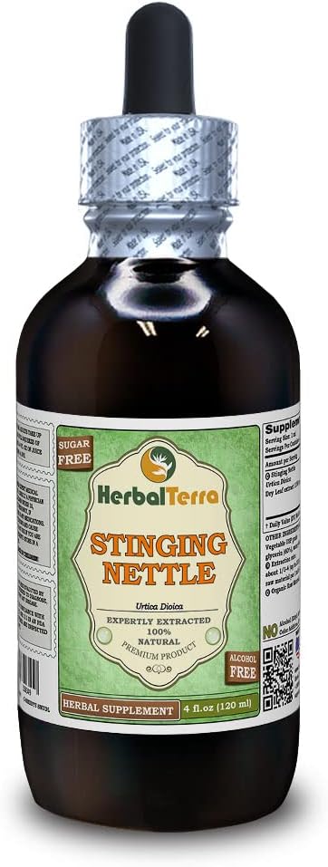 Sting Nettle (Urtica Dioica) Glycerite, Organic Dried Leaves Alcohol-Free Liquid Extract (Nome: HerbalTerra, Proudly Made in USA) 4 fl.oz (120 ml)