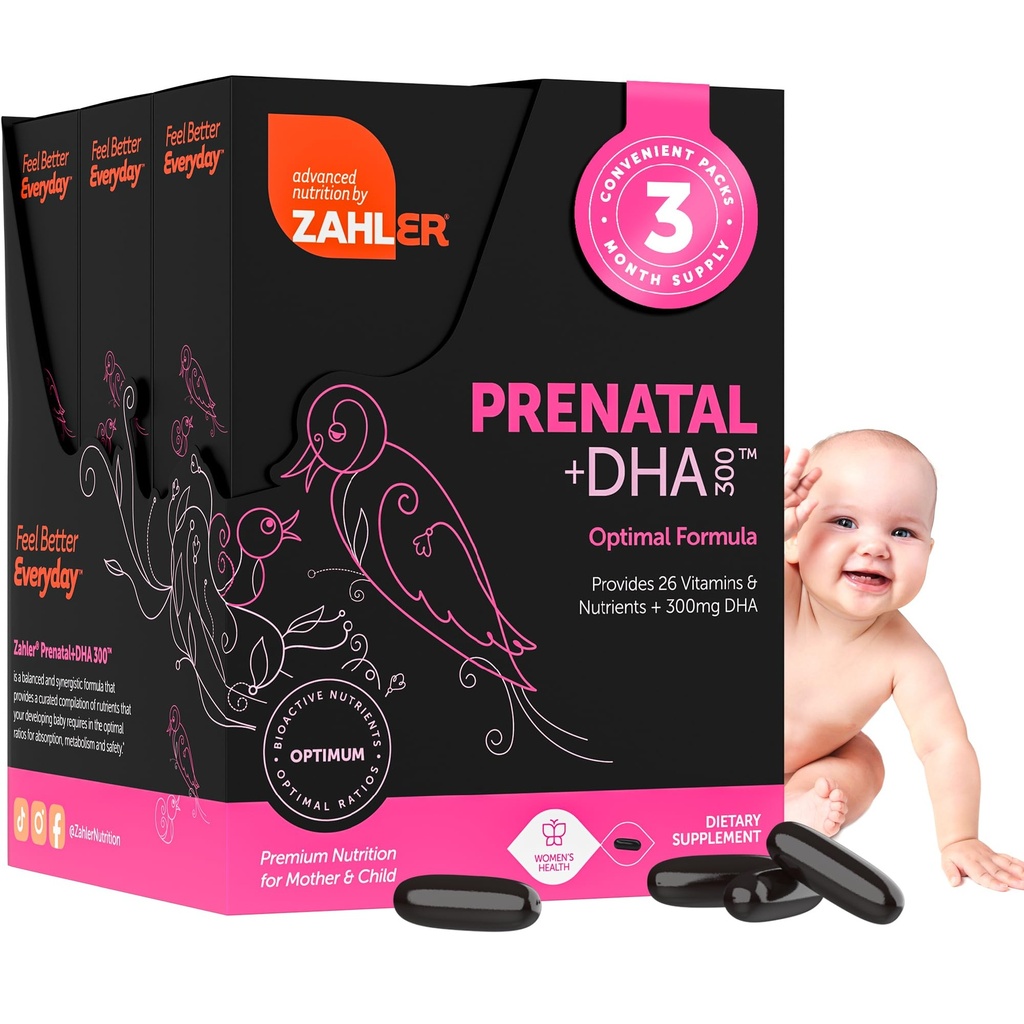 Vitamina Prenatale Zahler con DHA & Folate - Integratori DHA e Multivitamina Prenatale per Madre e Bambino - Vitamine Prenatali DHA Prenatali Kosher con Iron, Pre Natal Softgels (180 Conte (Pacchetto di 1))