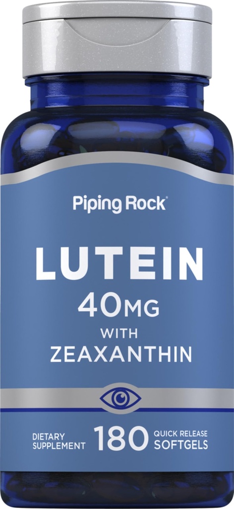 Piping Rock Lutein e Zeaxanthin Supplemento | 40 mg | 180 Softgels | Vitamine degli occhi di Marigold Flower Extract | Non-GMO, Gluten Free