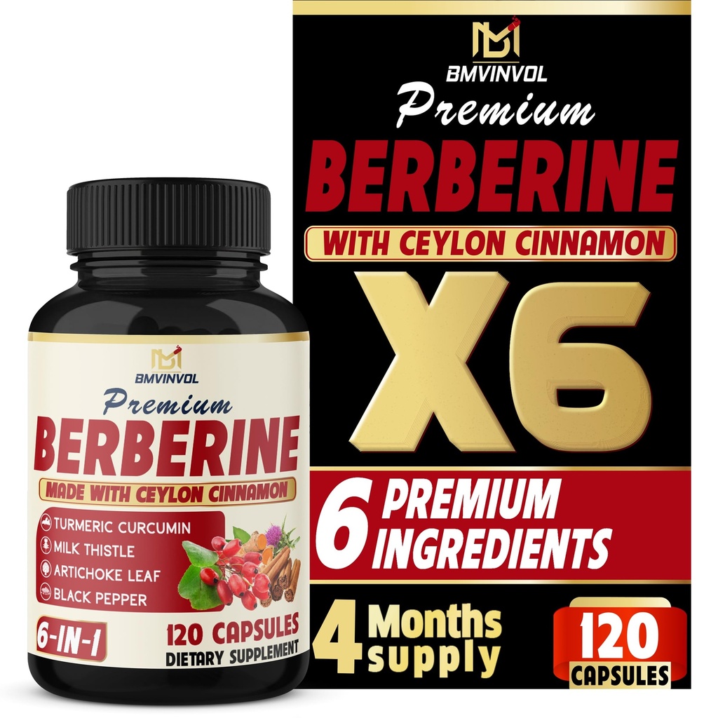 BMVINVOL 6in1 Integratore berbero con cannella di Ceylon, radice tumerica, cardo di latte, carciofo, pepe nero -120 capsule per 4 mesi di alimentazione