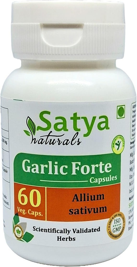 Aglio Forte Capsule 500 mg. 60 Veg. Capsule | Lahsan (Allium Sativum) Estratto di capsule per gli uomini e le donne | Ayurvedic Herbal Supplement/Rimedies | 10:1 Forte (1 Bottiglia di 60 capsule)