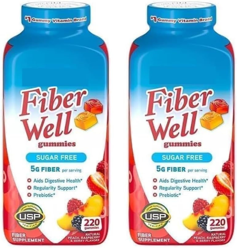 Vita Fiber Well Gummies, Sugar Free, Peach, Raspberry & BlackBerry Flavors, 220 Conte