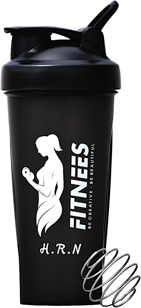 H.R.N 20 Ounce Protein Shaker Bottiglia per le donne, Protein Shaker Bottiglia, Shaker Bottiglia perfetta per pre e post allenamento, Shaker Cup For Protein Drink, Cocktail Shaker Cup | [BLACK].