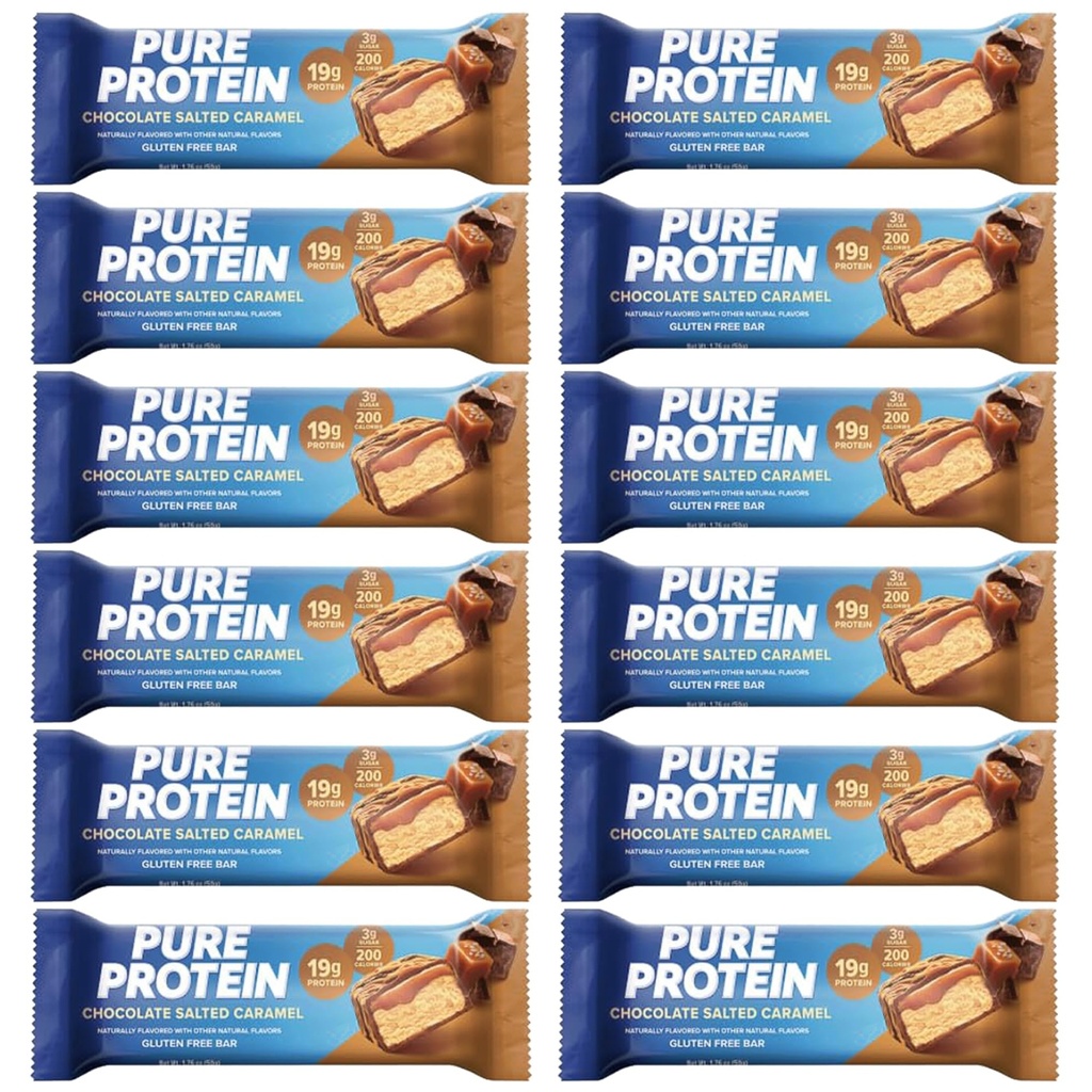 Pure Protein Bars, High Protein, Snack Nutritious per sostenere l'energia 1.75 oz Basso zucchero, Gluten Free 12 conte Salted Chocolate Caramel