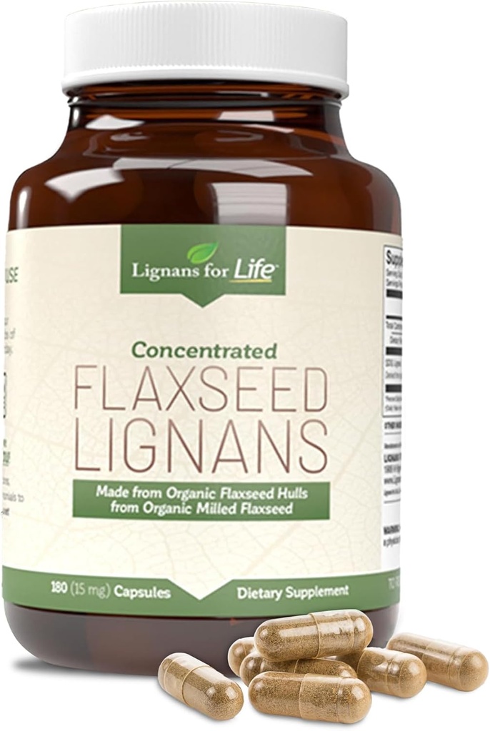 Lignans for Life Flaxseed Lignans for Dogs & People + SDG - Omega 3 acidi grassi, Antiossidanti ad alta fibra - Migliorare il cappotto lucido, Digestivo & salute del cuore per cani, 15mg, 180 capsule di lino, 1 Pack