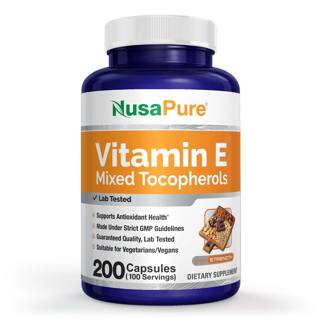 NusaPure Vitamina E 1000 IU 200 Compresse (non OGM, senza glutine) - Tocoferoli misti