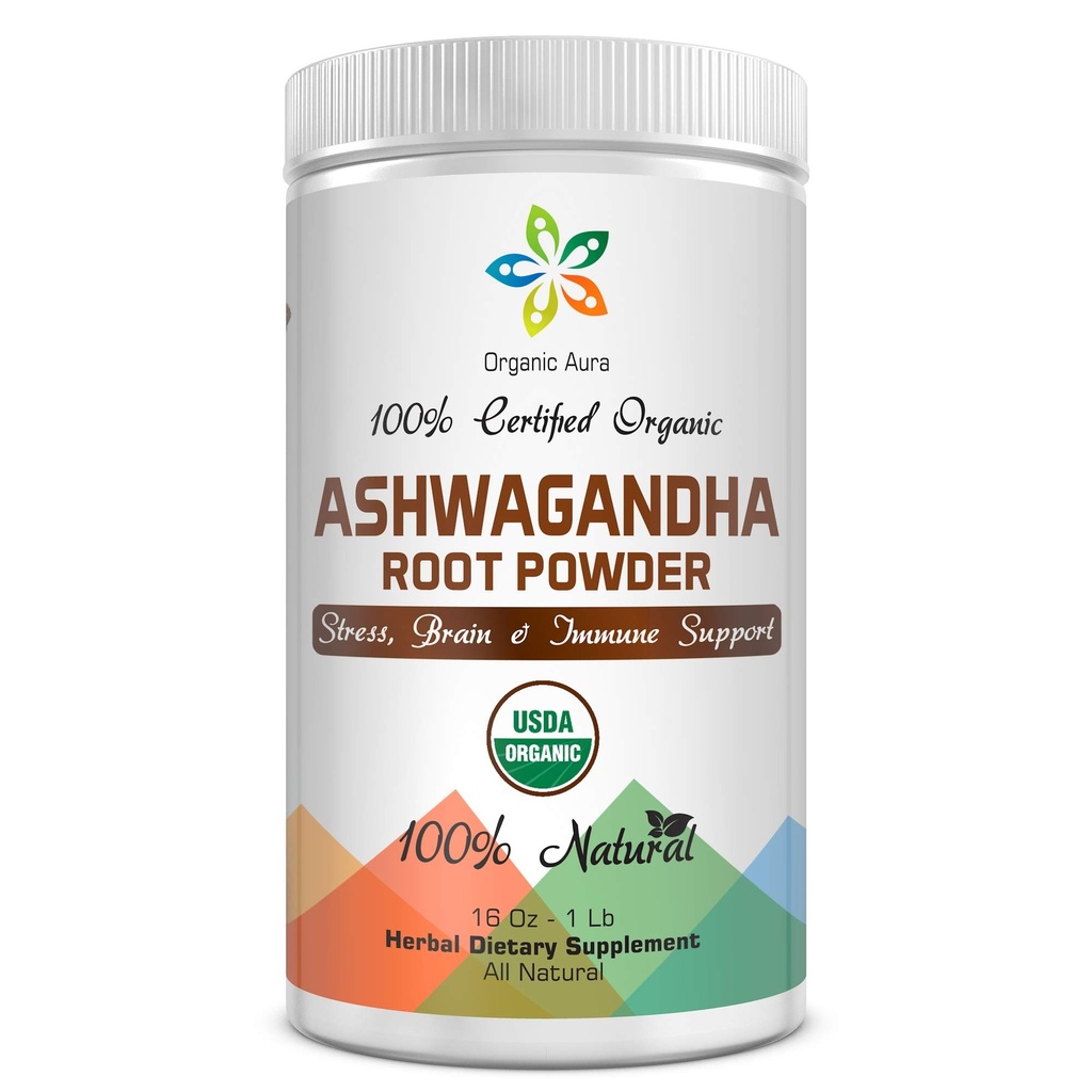 Polvere di radice di Ashwagandha certificata 16Oz -1Lb. Stress naturale, cervello e supporto immunitario. Migliora la salute generale. Superfood crudo. 100% di erbe naturali