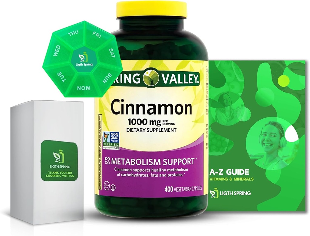 Cinnamon 1000mg Integratore alimentare Capsule, 400 Conta con Bundle Esclusiva Migliore Guida Ligth&Spring