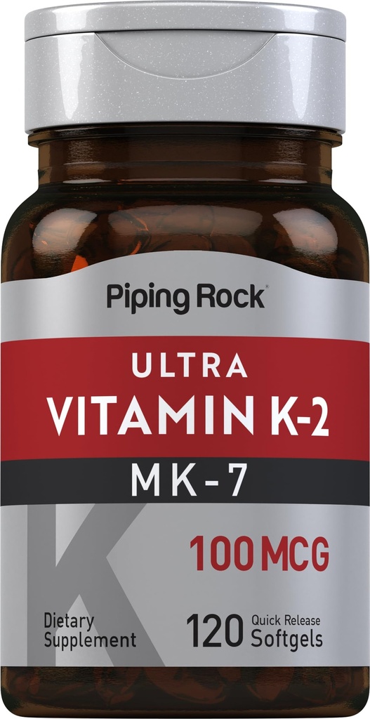 Piping Rock Vitamin K2 MK7 | 100 mcg | 120 Softgels | Non OGM, Gluten Free Supplement