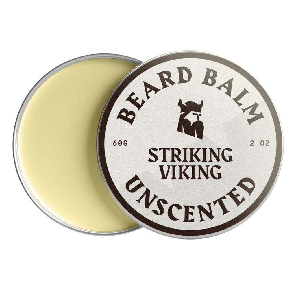 Balm Cuscinetto Vichingo Striking per gli uomini - Lasciare in Condizionatore di Cuscinetto - Balm di stiratura Realizzato con Butter di Beard naturalemente Derived, Olio di Argan & Jojoba (2 Ounce (Pack of 1), Non profumato)
