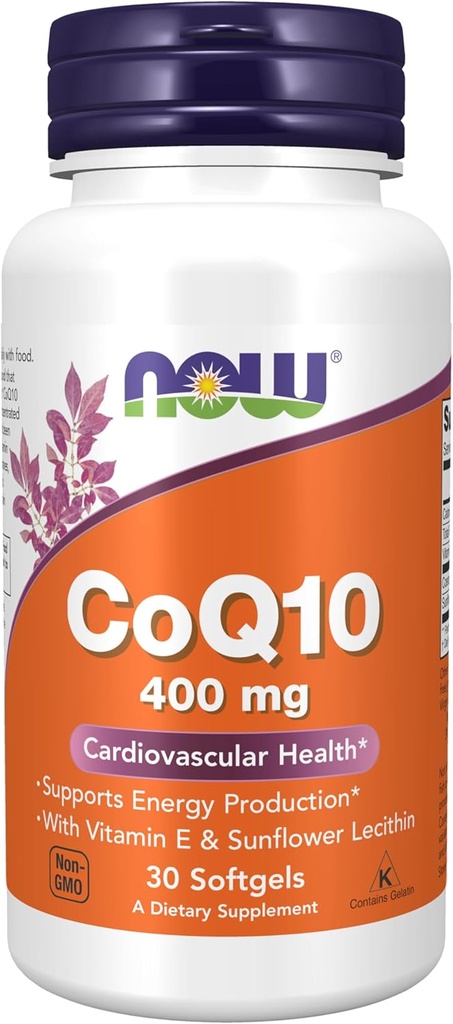 NOW Integratori alimentari, CoQ10 400 mg, Grado farmaceutico, Forma All-Trans prodotta da Fermentazione, 30 Softgels