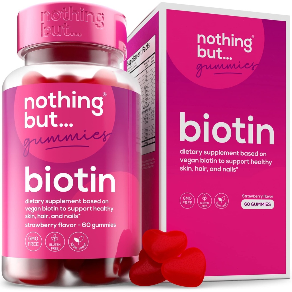 Biotina Gummies per la crescita dei capelli 5100 mcg - Capelli, Pelle e Vitamine Unghie per Uomo e Donne - con acido folico, Vitamine A, C, E & D e resistenza extra per capelli più veloci e crescita delle unghie, 60 Gummies