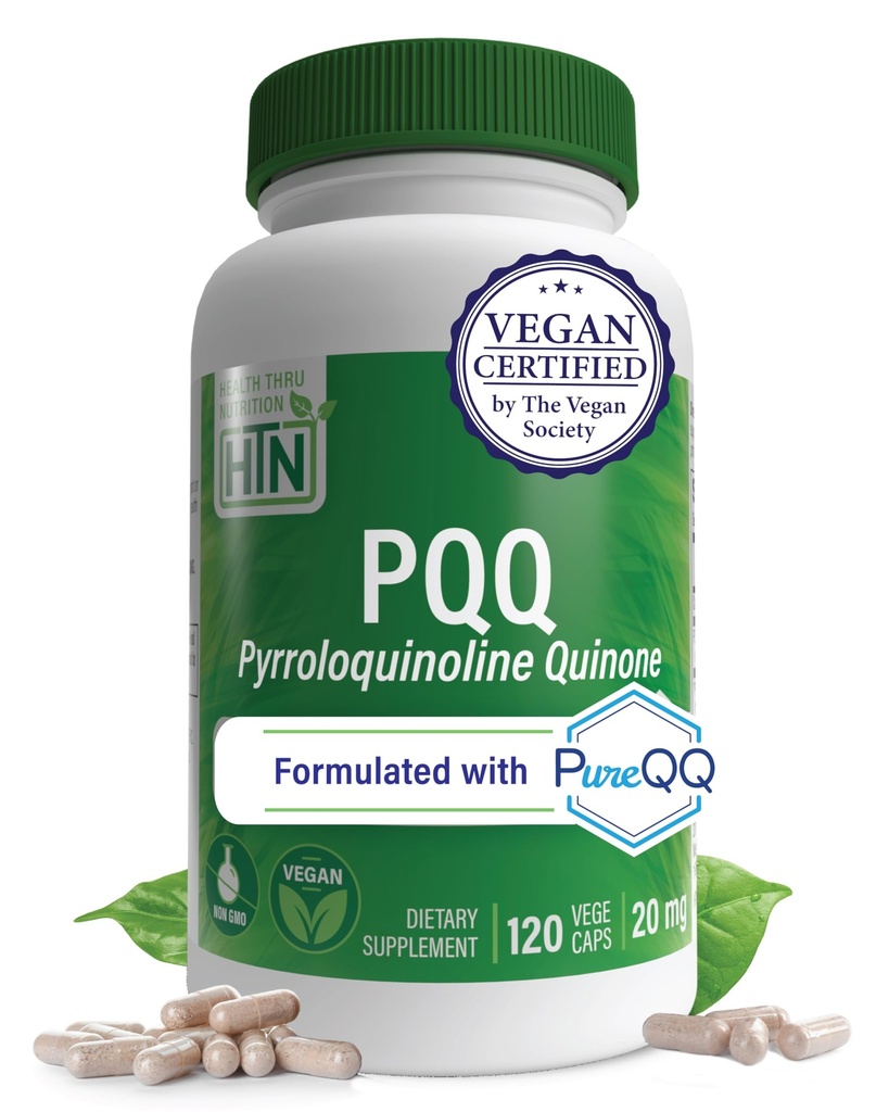 PQQ 20mg 120 Serve Pirroloquinolina Quinone come PureQQQ | Promuove la Biogenesi Mitocondriale | Certificata Vegan | Soia Glutinato Non OGM Free Capsules| Clean Label PQQ Supplemento