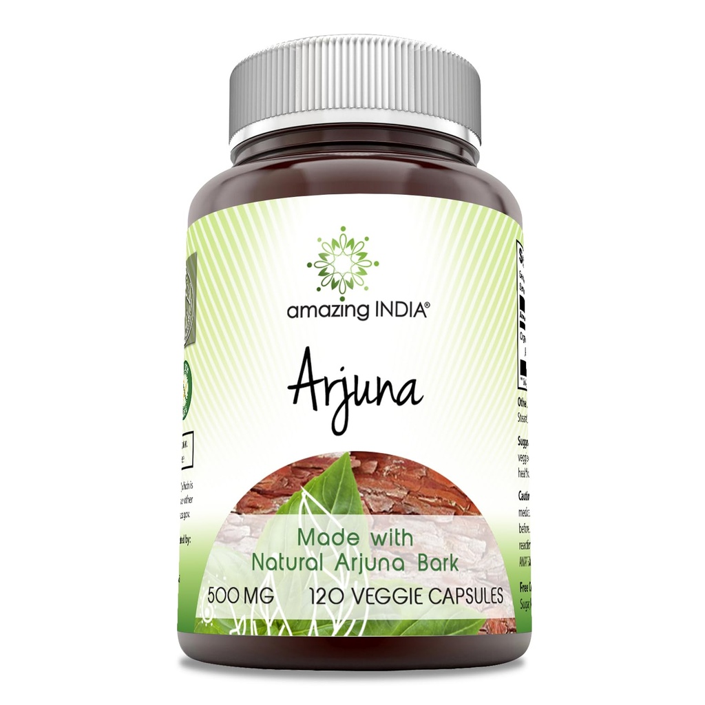 Incredibile India Arjuna (Made with Natural Arjuna) 500 Mg Supplemento | Capsule Vegetariani | Non OGM | Gluten-Free | Made in USA (1 Pack | 120 Count)