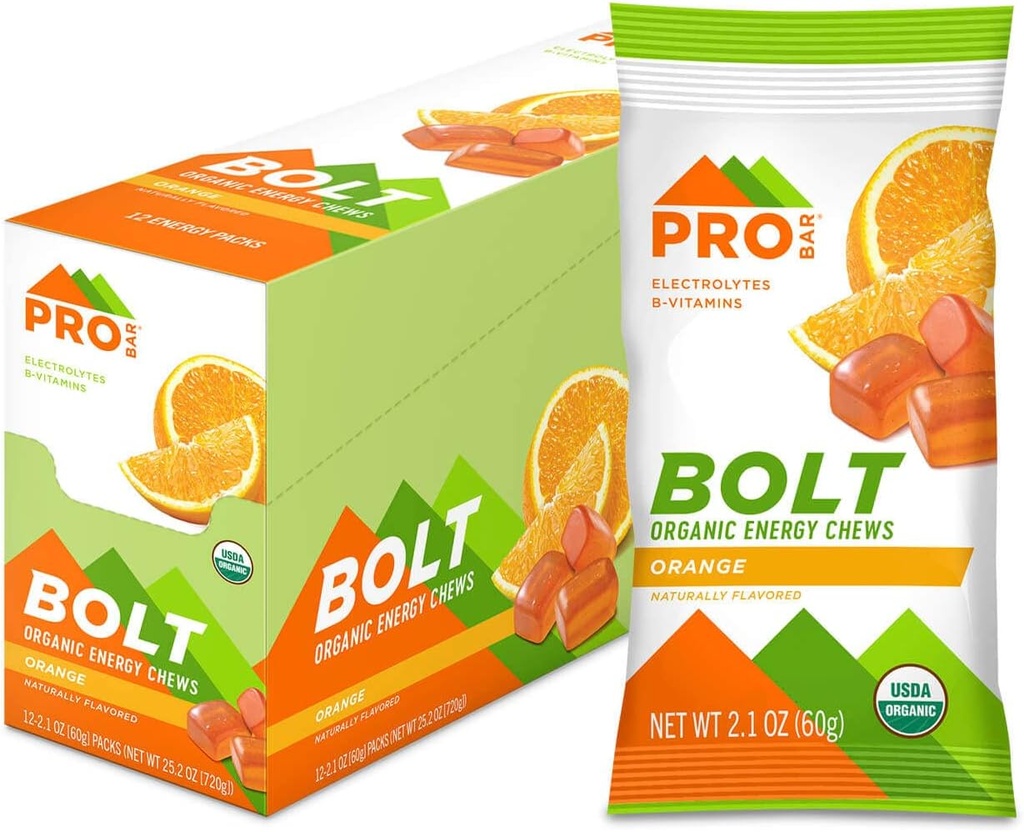 PROBAR - BOLT Organic Energy Chews, Arancione, Non OGM, Gluten-Free, USDA Certified Organic, Healthy, Natural Energy, Fast Fuel Gummies with Vitamins B & C (12 Conte)