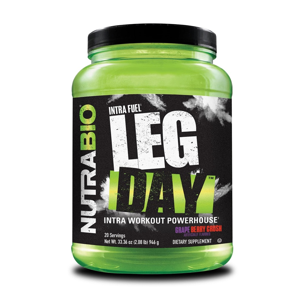 NutraBio Leg Day Intra Workout Powder – Supplemento avanzato del carb con dextrin e elettroliti del cluster – Polvere del carb con EAA/BCAAs – Destrina ciclica per le prestazioni – Bacca dell'uva, 20 Serve
