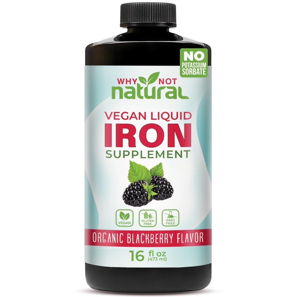 Perché non supplemento di ferro liquido naturale per le donne, gli uomini e i bambini, Formulazione vegana per l'anemia, senza zucchero, Vegan, non OGM, Blackberry organico aroma 16 Fl Oz
