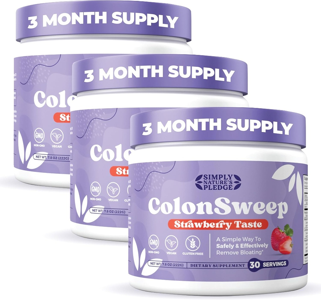 ColonSweep - Pulitore del colon della polvere di Husk di Psyllium profumato di fragola, 7.8 oz. Supporto del supplemento di fibra per la salute del fegato - Cleanse per il sollievo di Bloating & Detox- 30 Servings (Pack of 3)