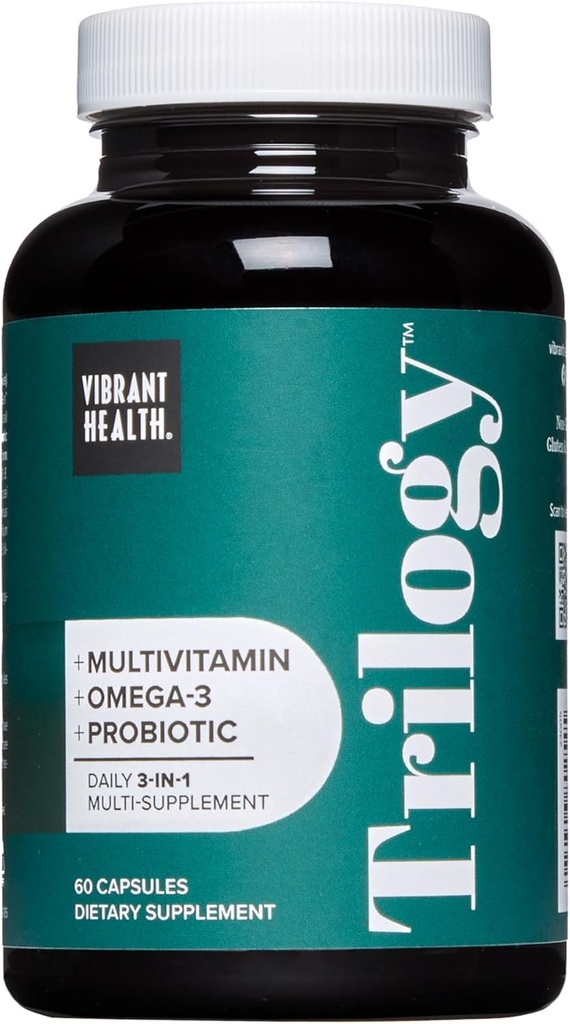 Salute Vibrante, Trilogia, Multivitamina Probiotica con una miscela essenziale di Omega-3, Vitamina A, B12, C, D3, E, Selenio, Magnesio e Zinco, 30 Serve