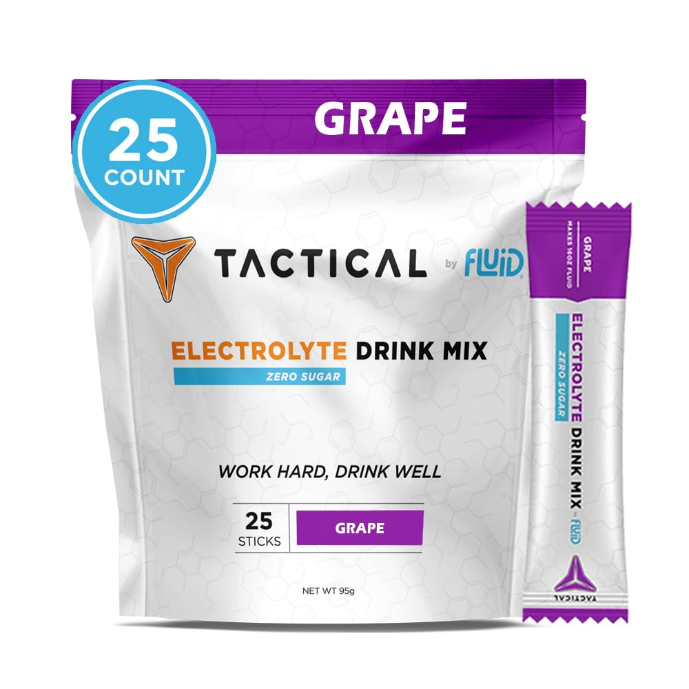 Tattico fluido - Zucchero Zero, Polvere di elettrolita Keto, Imballaggio di idratazione, Made in USA (Grape, 25 Conte)