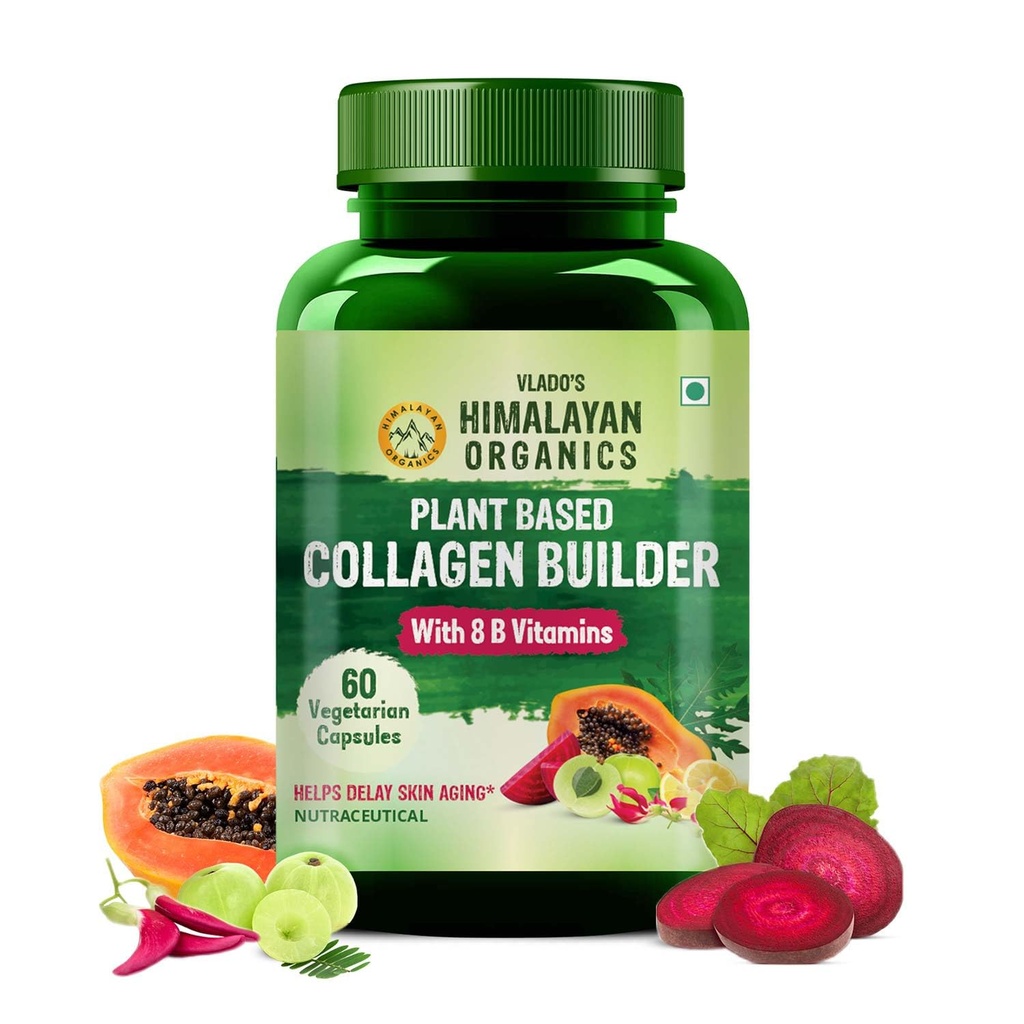 Himalayan Organics Organics Organics Collagen Builder Organico per capelli e pelle con Biotin & Vitamina C (60 capsule)