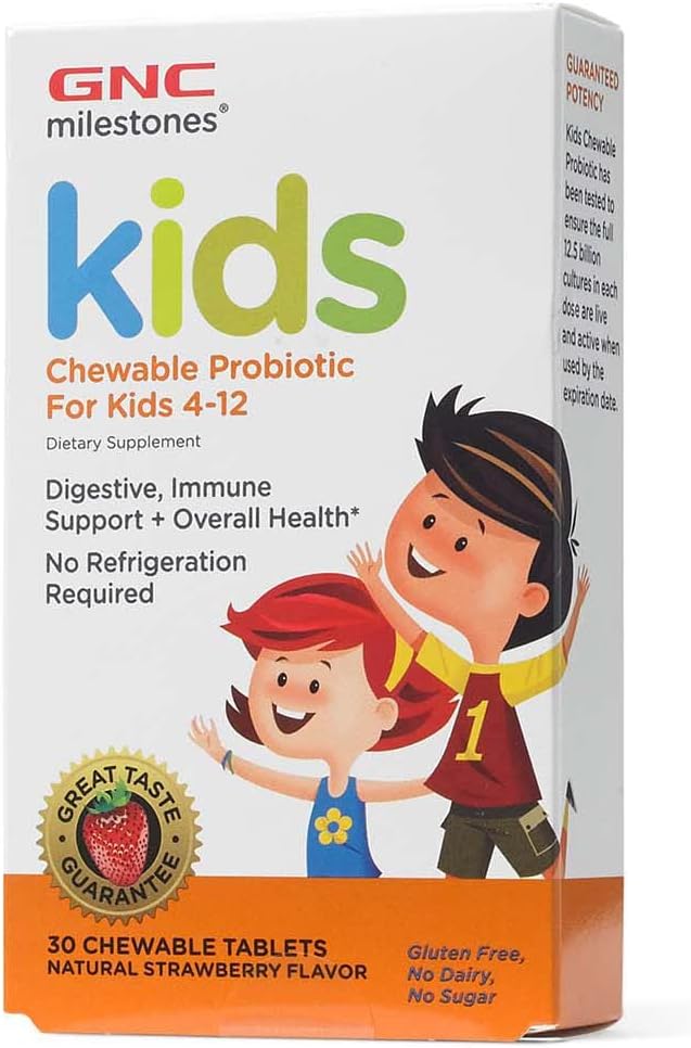 GNC Milestones Kids Chewable Probiotic per bambini 4-12, 30 compresse masticabili, supporta il sistema digestivo e immunitario