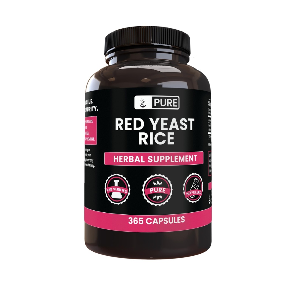 PURE ORIGINAL INGREDIENTI Riso di lievito rosso (365 capsule) Nessun filler di magnesio o di riso, sempre puro, verificato il laboratorio