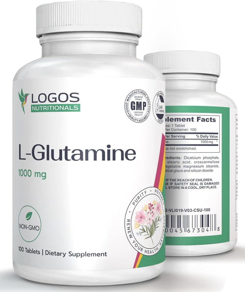 L Glutamina 1000mg | Integratore alimentare per tessuti muscolari | Non OGM L-Glutamina per la salute e il rivestimento | Pillole non aromatizzate (100 Conteggio)