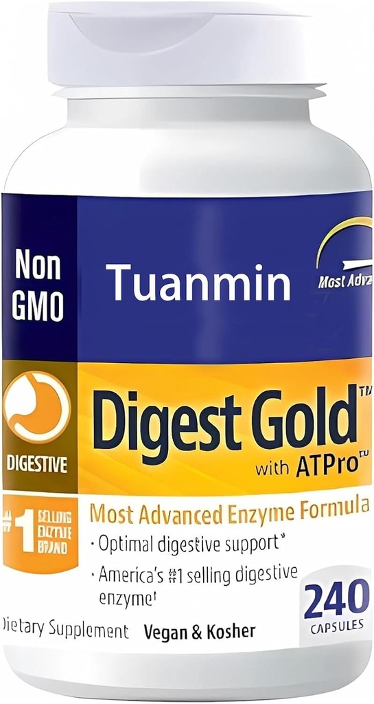 Digest Gold + ATPro Enzyme Supplement - Formula di massima resistenza per la salute digestiva - Supporta la digestione di grandi pasti, aiuta a ridurre Bloating & Gas, 240 capsule