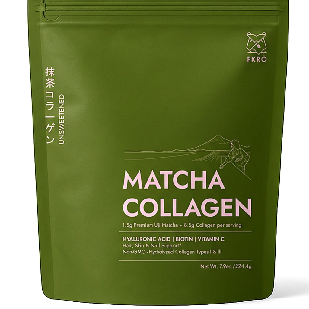 FKRO Matcha Collagen Powder w Biotin, Acido Ialuronico & Vitamina C - Capelli sani, Pelle & Unghie - Polvere naturale di collagene I & III idrolizzata, Matcha Latte non zuccherata - 22 Serve, 7.9oz