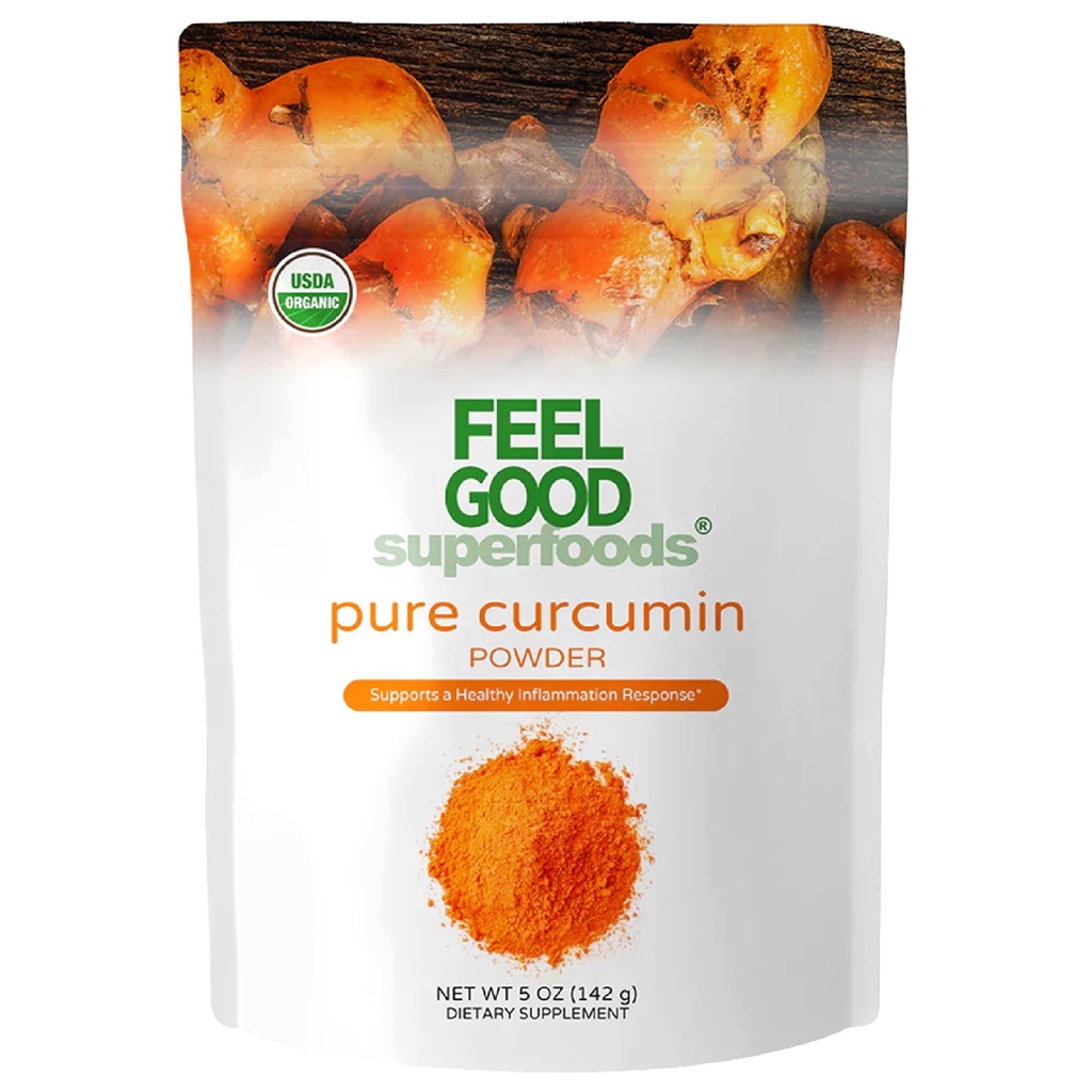 FEEL GOOD Superfoods Pure Curcumin Powder, Organico, Non OGM, Vegan da Bulk terra radice curcuma dall'India, Curcuma Longa Joint Supplement, 5 oz