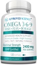 Approvato Scienza Omega 3-6-9-2400mg Miscela giornaliera di pesce, semi di lino e oli di borragine con vitamina E - Supporto benessere - Non OGM, Mercury-Free - 120 Softgels - 2 mesi di alimentazione