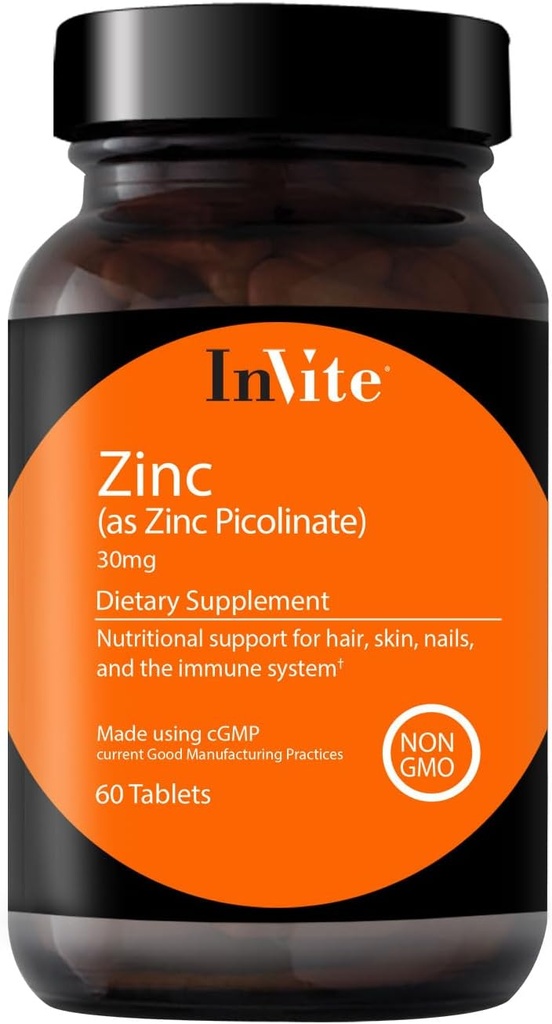InVite Health Zinc Picolinate - 30 mg come Zinc Picolinate - Supporta Immune, Chiodo, Pelle e Hair Health - 60 compresse (2-Pack)