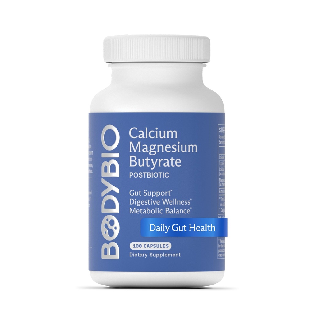 BodyBio Butyrate - Postbiotico per Gut Health, Supporto Digestivo, Bloat, Gas & Constipation Relief, Leaky Gut Repair - Calcio, Magnesio + Integratore di Acido Butirico per GI Wellness