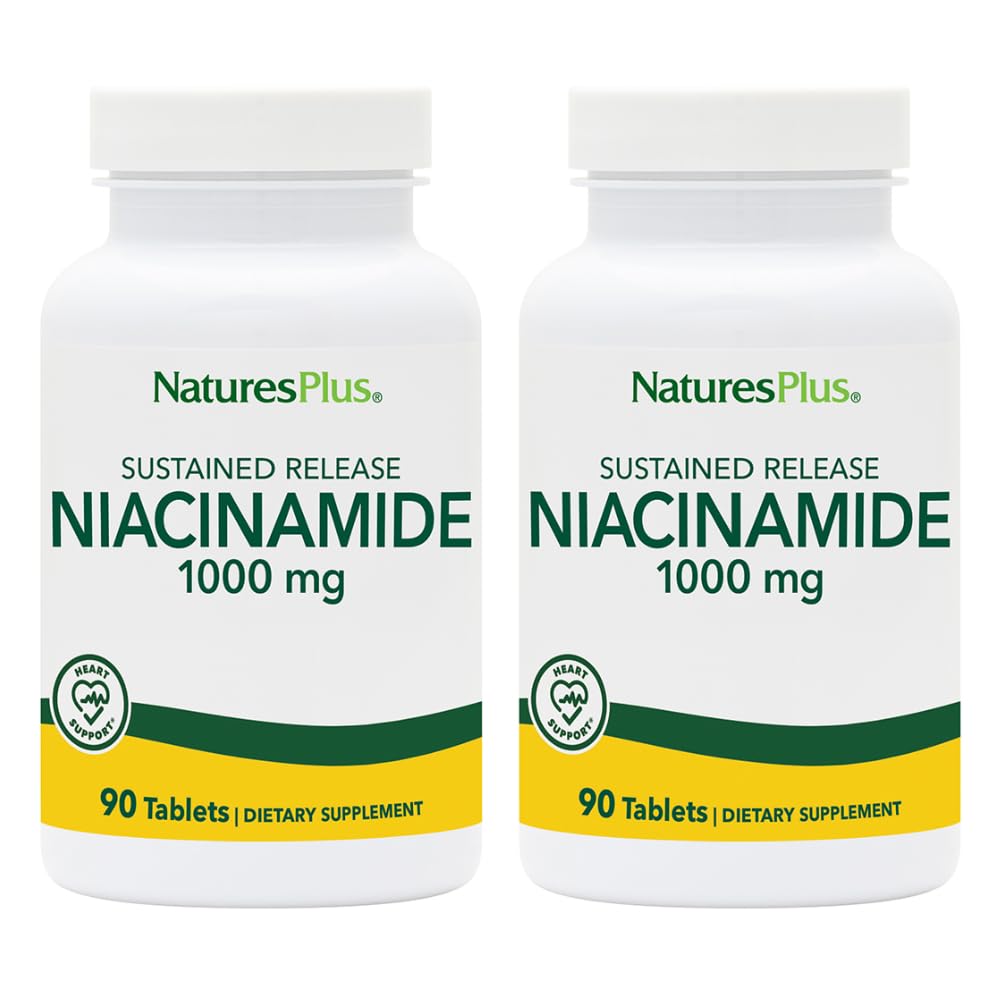 Natures Plus Niacinamide 1000 mg - 90 Compresse di rilascio prolungate, Confezione da 2 - Supporta Immune & Skin Health, Energy Production & Brain Function - Vegetariano, Gluten Free - 180 Total Servings