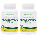 Natures Plus Niacinamide 1000 mg - 90 Compresse di rilascio prolungate, Confezione da 2 - Supporta Immune & Skin Health, Energy Production & Brain Function - Vegetariano, Gluten Free - 180 Total Servings