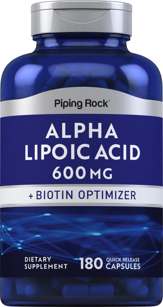 Piping Rock Alpha Lipoic Acid 600mg | 180 capsule | Plus Biotin Optimizer | ALA Supplement | Non-GMO, Gluten Free