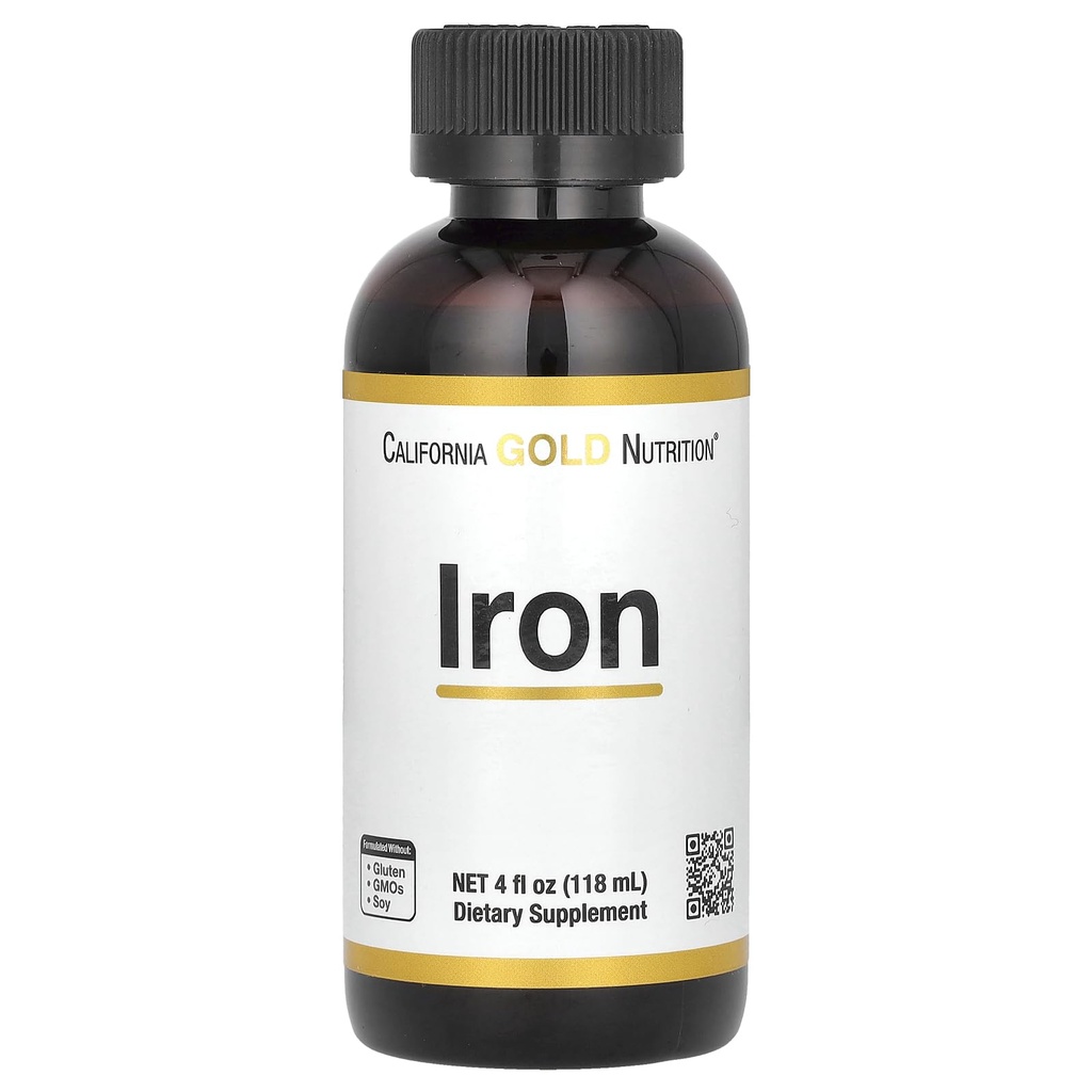 California Gold Nutrition Iron, come Ferrous Bisglycinate Chelate e Yellow Dock Root, 4 fl oz (118 ml)
