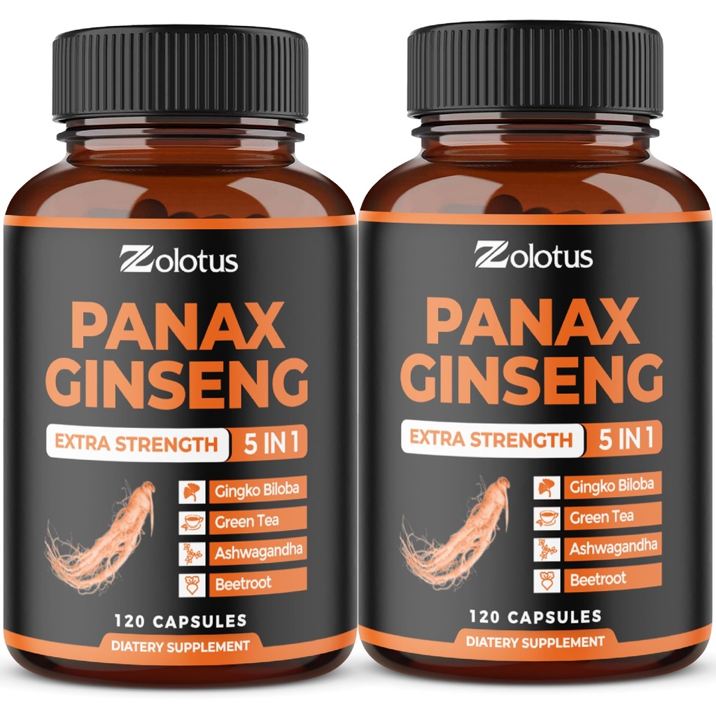 Zolotus Korean Red Panax Ginseng + Ginkgo Biloba, Ashwagandha, Beetroot, The verde - 120 capsule (Pack of 2)