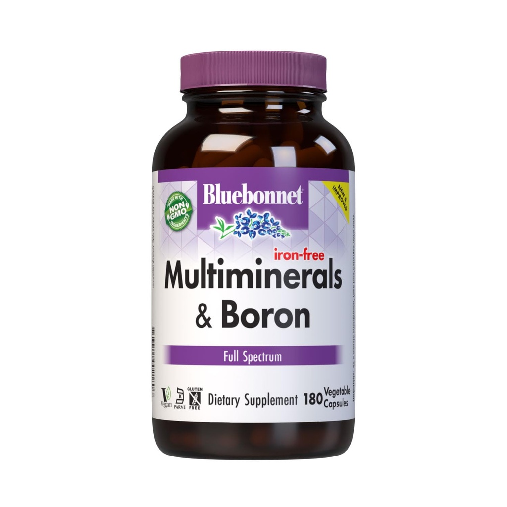 Bluebonnet Multi Minerals Supplemento Plus Boron Chelated Magnesium Potassium Copper Selenium Manganese Chromium & Zinc Complex for Women & Men - No Iron, Non OGM, Gluten-Free - 180 Capsule vegetali